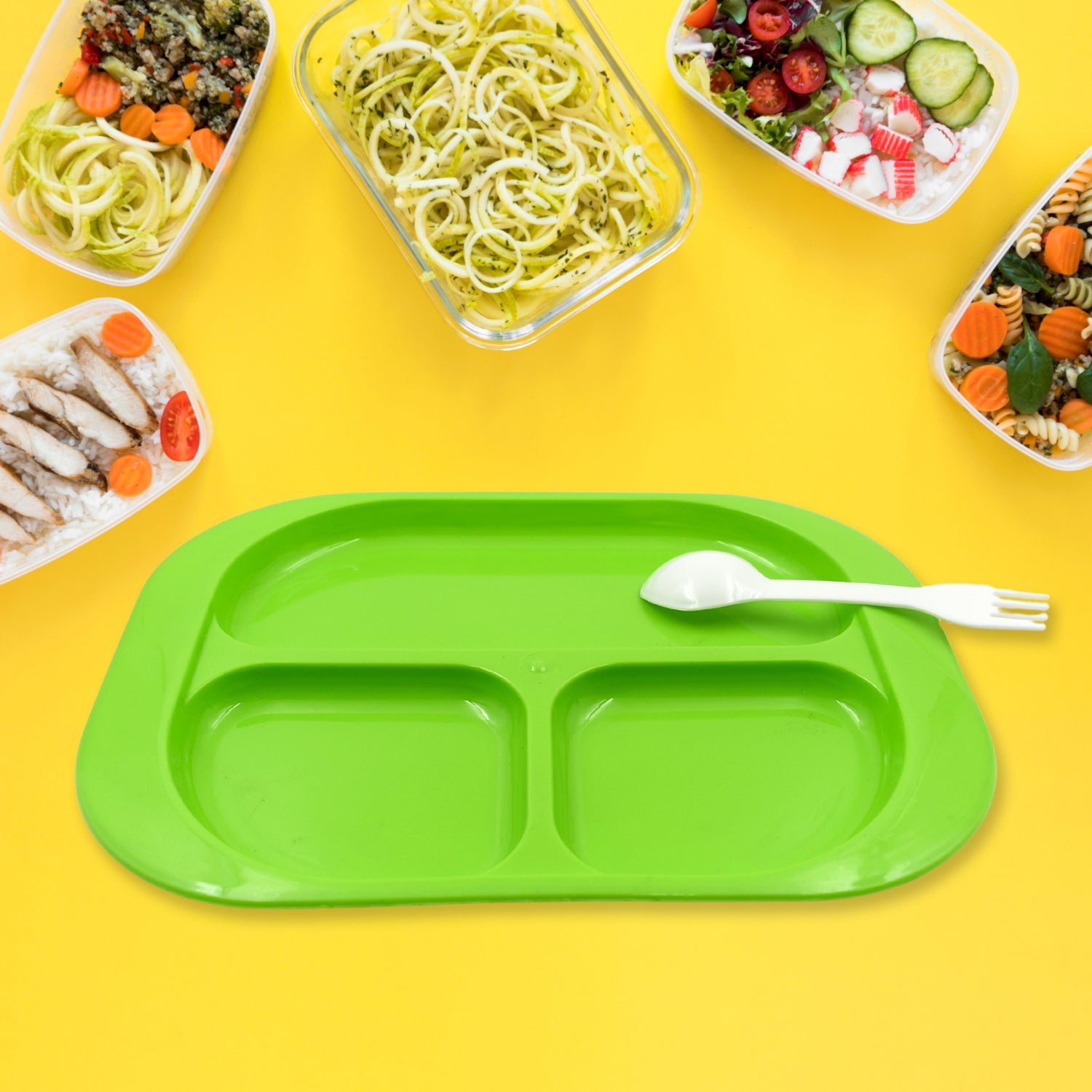 5554 Plastic Food Plates / Biodegradable 3 Compartment Square Plate With Spoon for Food Snacks / Nuts / Desserts Plates for Kids, Reusable Plates for Outdoor, Camping, BPA-free (1 Pc) 5554 Plastic Food Plates / Biodegradable 3 Compartment Square Plate With Spoon for Food Snacks / Nuts / Desserts Plates for Kids, Reusable Plates for Outdoor, Camping, BPA-free (1 Pc)